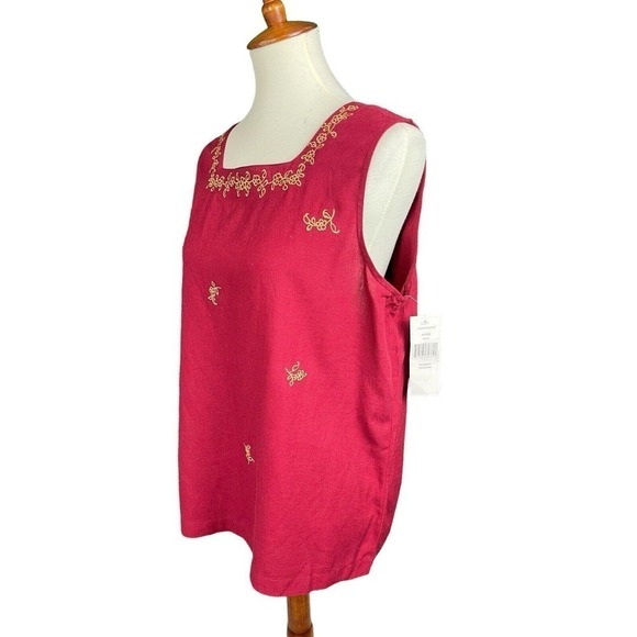 Vintage Delores Bell Top Sleeveless Size Medium Red and Gold Linen - Picture 2 of 9